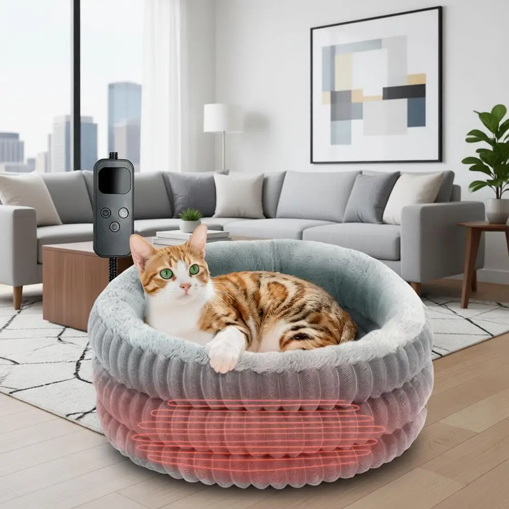 

Heated Cat Bed Indoor, 20 Round Donut Deep Sleep Calming Heated Pet Beds for Cats and Small Dogs, Comfort Electric Thermal Cat W