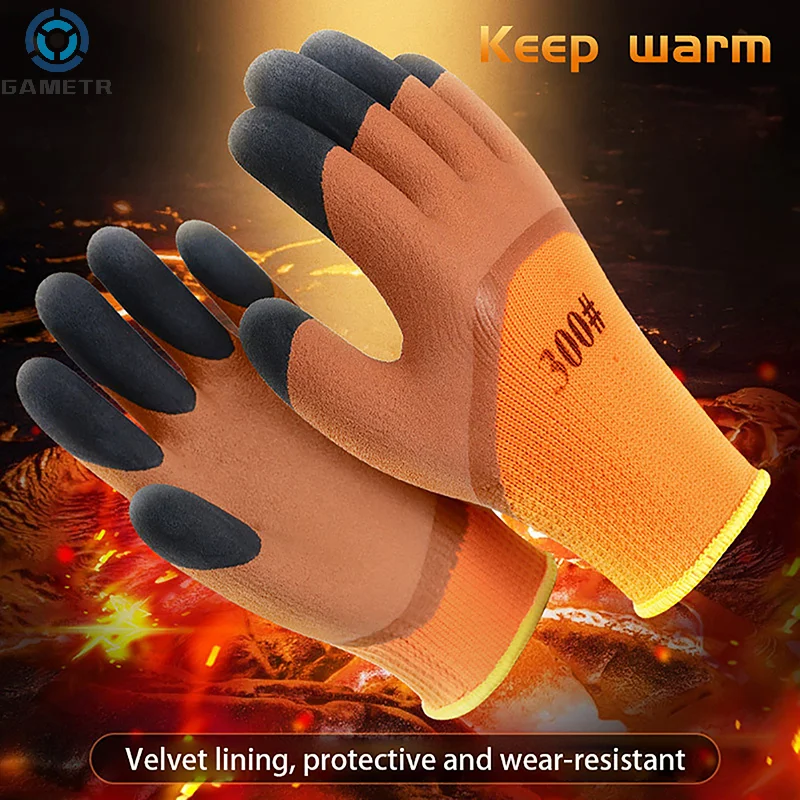 Winter Verdikte En Fluwelen Band Rubber Slijtvaste Anti-Slip Bouwplaats Arbeidsbescherming Handschoenen Bouw Handschoenen