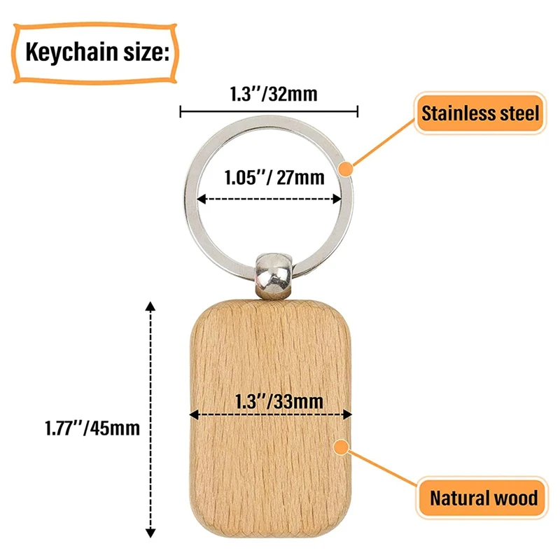 100Piece Wooden Blanks Unfinished Wood Key Chain Blanks For DIY Crafts(Oval+Rectangle)