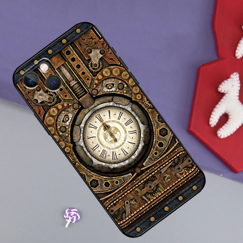 Steampunk Gears Vintage Time Machine Phone Case For iPhone 16 12 15 14 11 Pro Max XS X XR Plus Case For iPhone 16 13 Pro Max