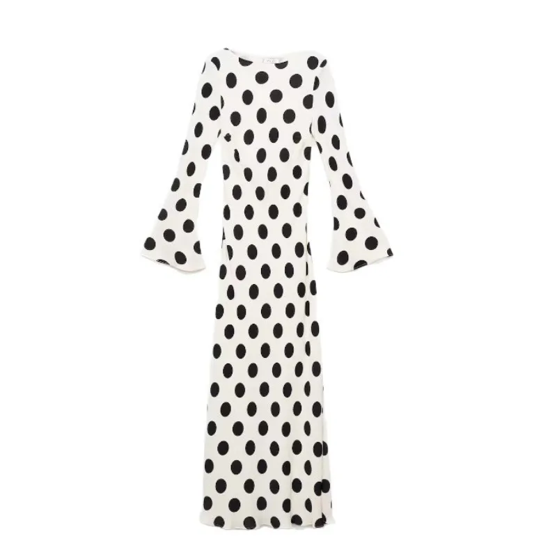 

2026 Spring and Summer Polka Dot Street Style Long-sleeved A-word Dress