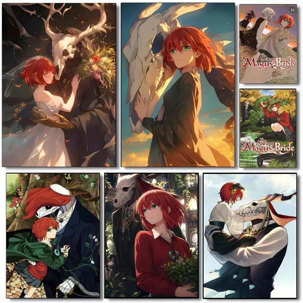 CARTOON The Ancient Magus Bride Poster Self-adhesive Advanced Aesthetic Printing Paper Wall Art For Living Room Home Decor