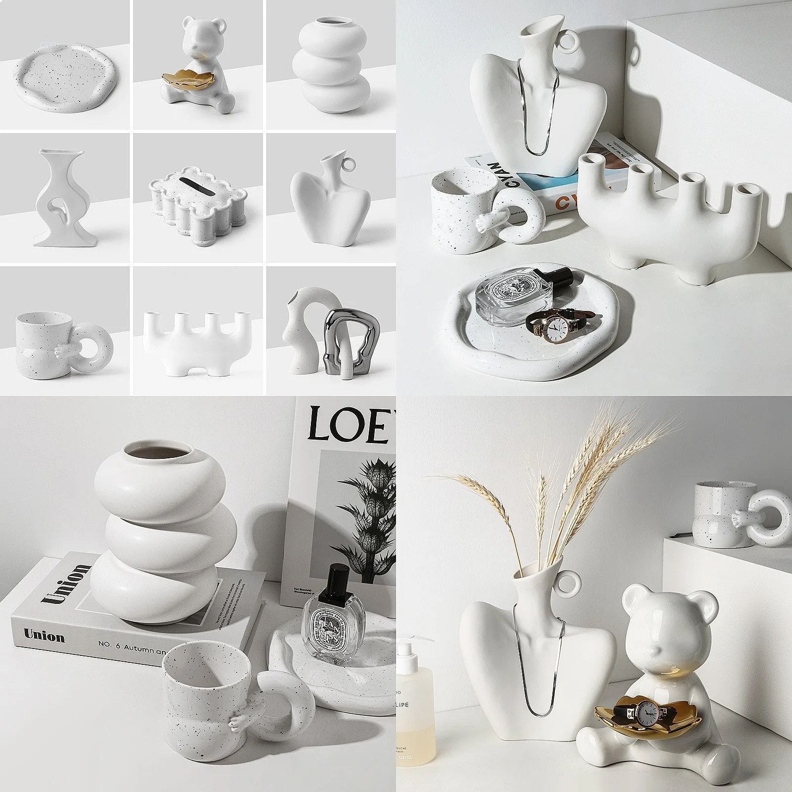 Creative White Ceramic Vase Irregular Shape European Style Home Decor Flower Pot for Living Room Wholesale