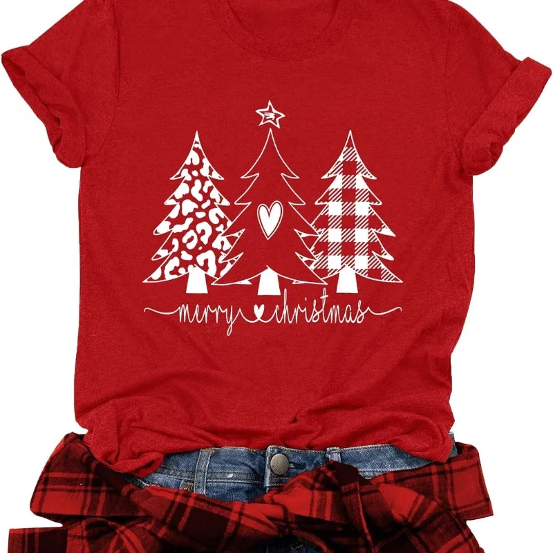 Merry Christmas Women New Year Xmas T Shirt Ladies Funny Christmas Tree Tshirt Graphic Tshirts Tops Adult Summer Streetwear Y2K