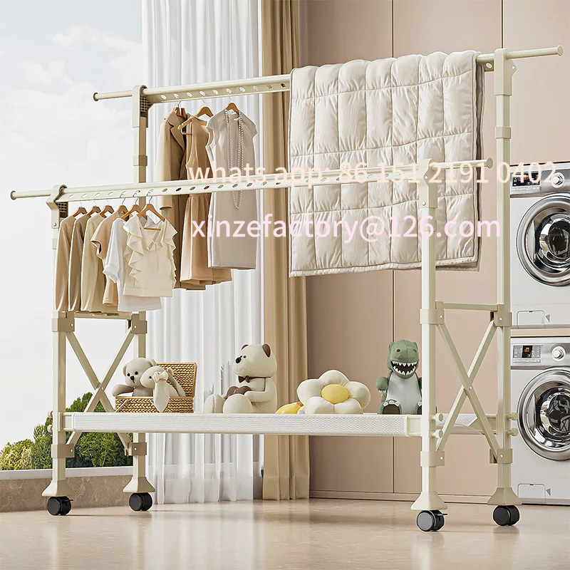 

Customizable floor hanger household aluminum alloy coat rack indoor and outdoor double pole floor rack