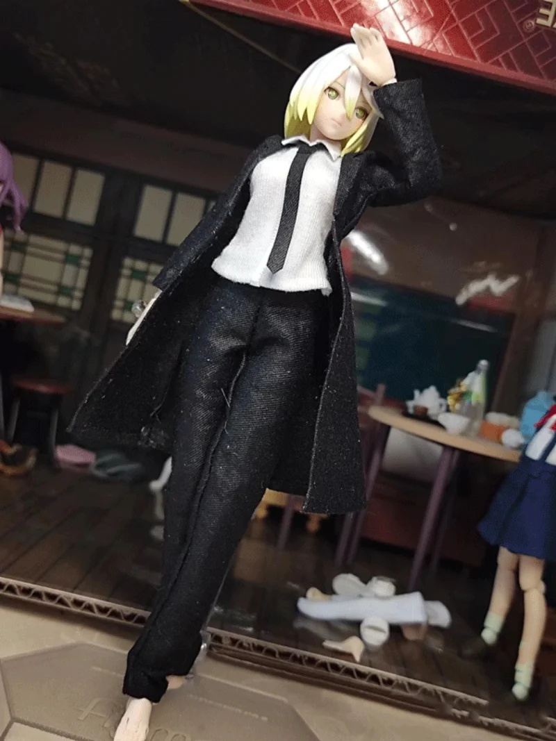 Custom 1:12th Female Clothes Black Coat&Shirt&Pantsfor 6