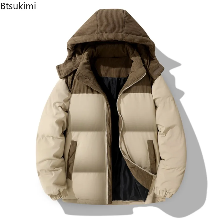 

New 2025 Men's Fashion Solid Color Warm Windproof Hooded Parkas Winter Fleece Cotton Coat Loose Jacket Warm Casual Sports Jacket