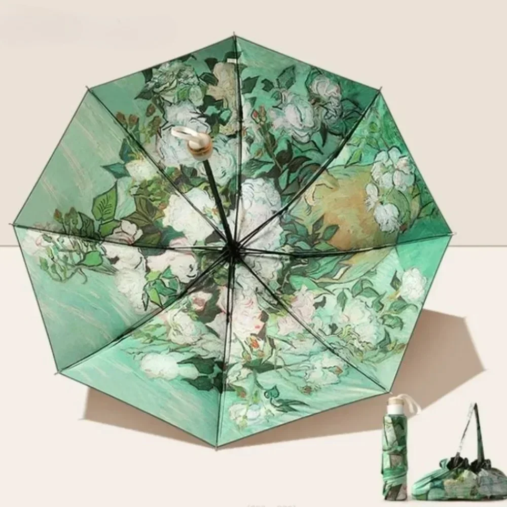 Van Gogh Oil Painting Automatic Umbrella Small Fresh Umbrella Oil Painting Automatic Windproof Wind Resistant Sun Folding Women