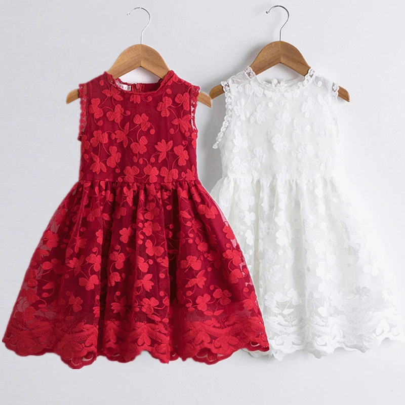 Summer Kids Casual Dresses for Girls 3-8 Yrs Flower Lace Children Birthday Party Clothing White Wedding Evening Dress Vestidos