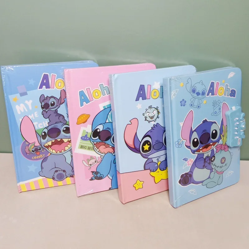 Disney Anime Stitch Password Notebook with Pen Kawaii Lilo Stitch Portable Notepad Mini Notebook Set Cartoon Children Stationery