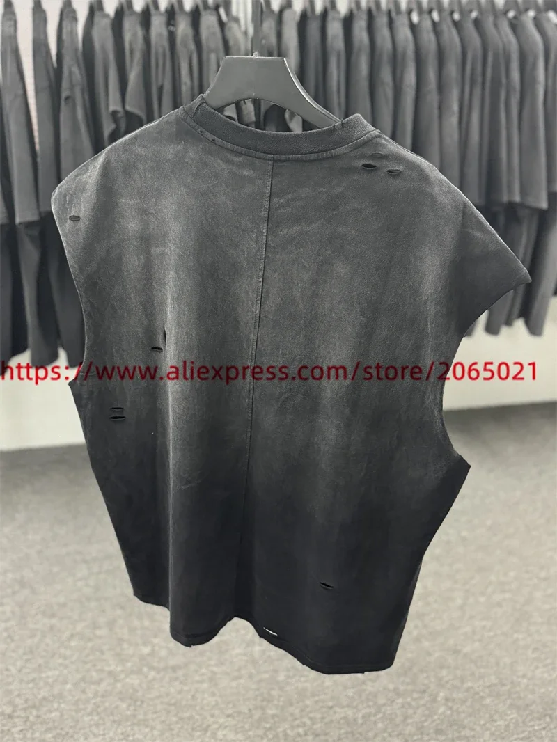 Hole SAINT Vintage Washed Sleeveless Band Pattern T-Shirts High Quality T Shirt Tee Tops