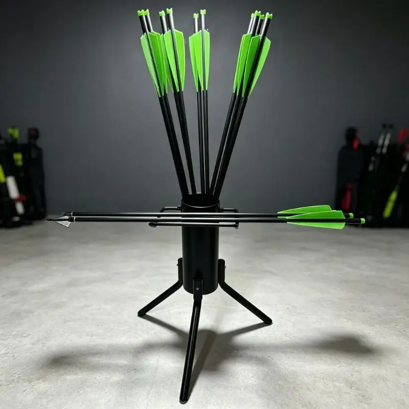 Practice Bows Stand with Tube Holder, Three-Leg Floor Support for Compound and Traditional Styles, Folding Carbon Steel 24BD