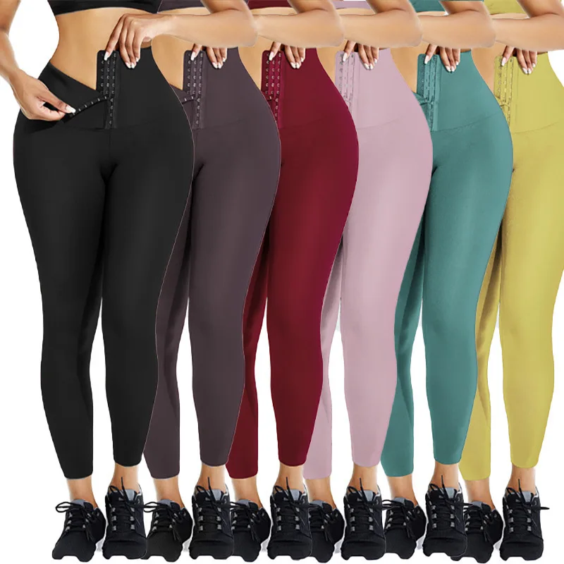 

Women's Solid Color Body Shaper Butt Lifting Yoga Leggings - Quick Dry Butt Lifting Body Shaping Sports Pants Wide Waistband