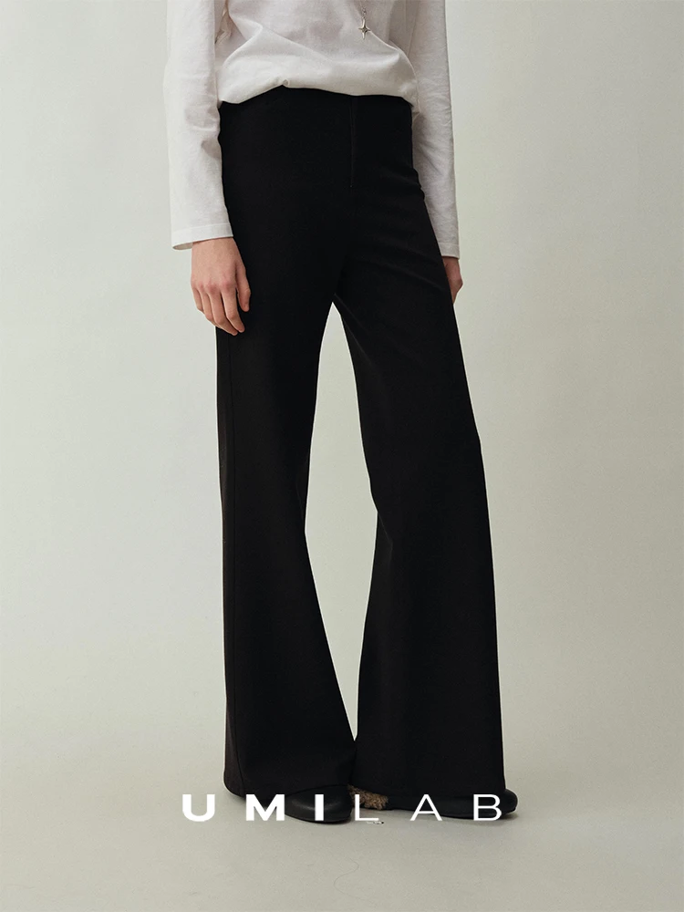 

High Waist Wide Leg Pants Ultra Elastic Wool Blend Bamboo Leg Thinming Casual Trousers for Women Spring Season Faion