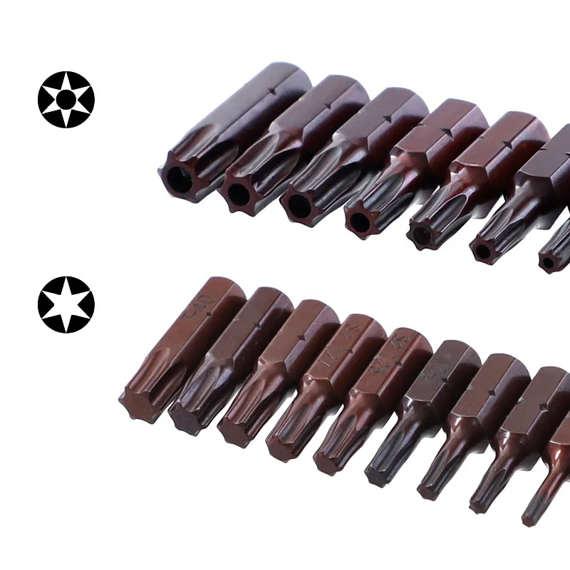 10 Stück Torx-Schrauben dreher Bits Zoll Sechs kant schaft elektrischer Schrauben dreher Stern Bit Set mit Loch Magnets atz 25mm t20 t25-t40