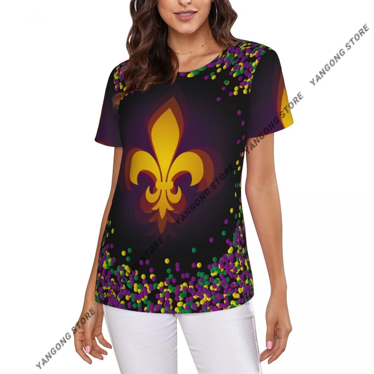 

Женская футболка Mardi Gras, женские повседневные топы с круглым вырезом и короткими рукавами, футболки, одежда