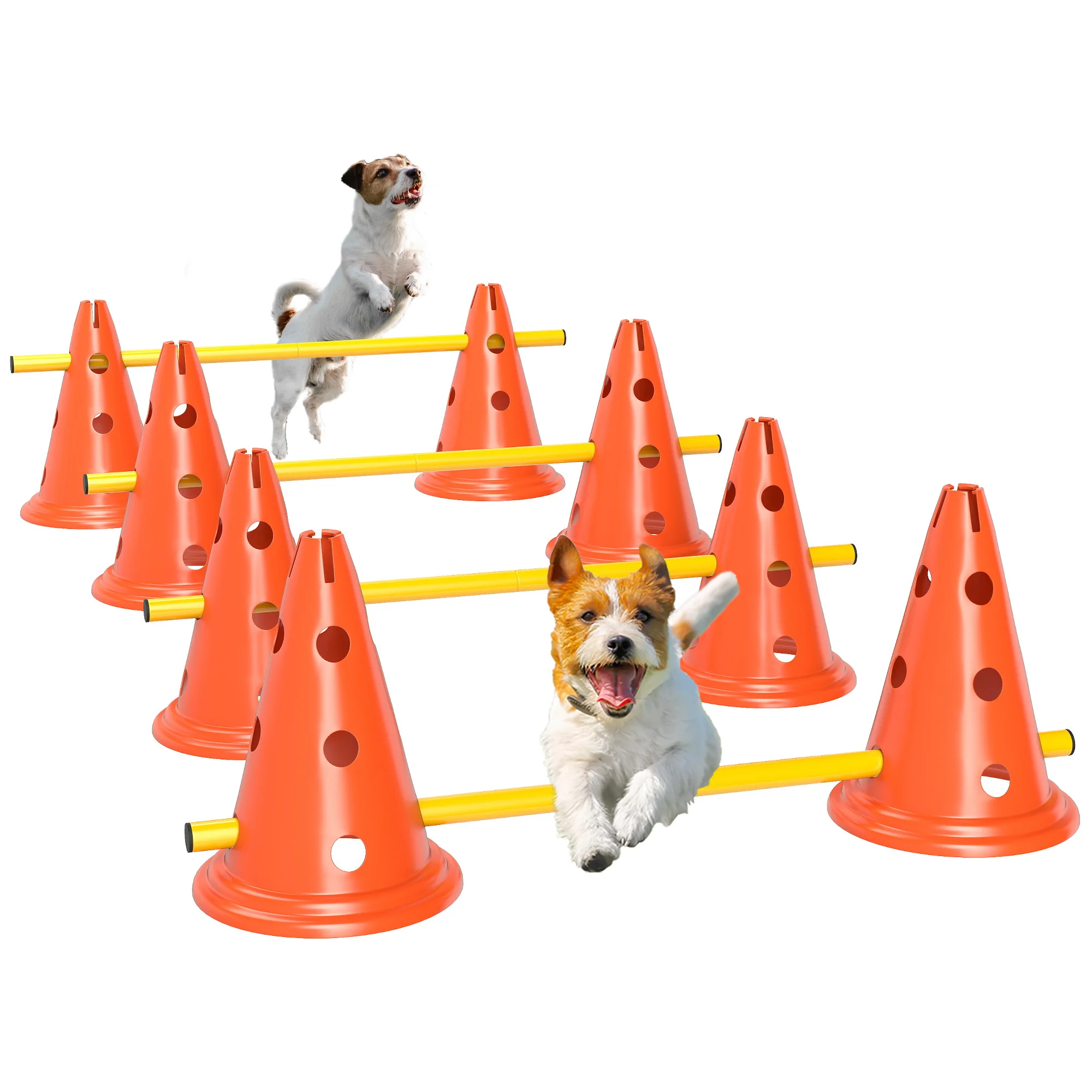 Pawhut Honden Agility Spel Coördinatietraining Obstakel Hurdles 8 Cones 8 Barren Tas