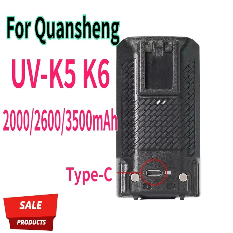 For Quansheng UV-K5 K6 Walkie Talkie Battery 2000/2600/3500mAh Type-C Charge Batterior High Capacity Radio Rechargable Battery