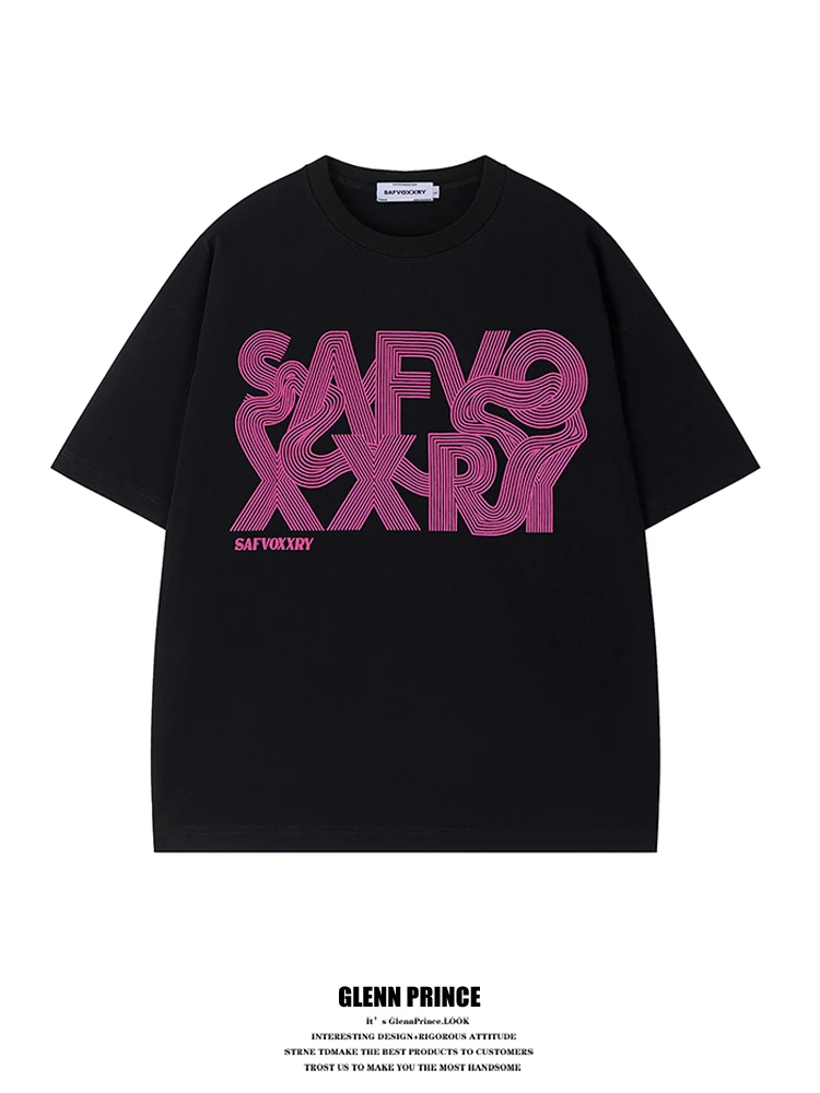 

GPstudio Japanese Style Heavyweight Short Sleeve T-Shirt Men's Summer Loose Dopaamine Letter Print Top for Couples
