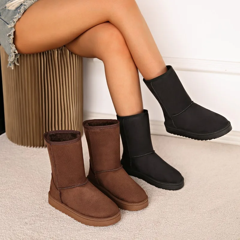 Women Shoes on Sale High Quality Winter Slip-on Mid-calf  Women Boots Fashion Solid Casual Snow Boots Large Size Platform Boots