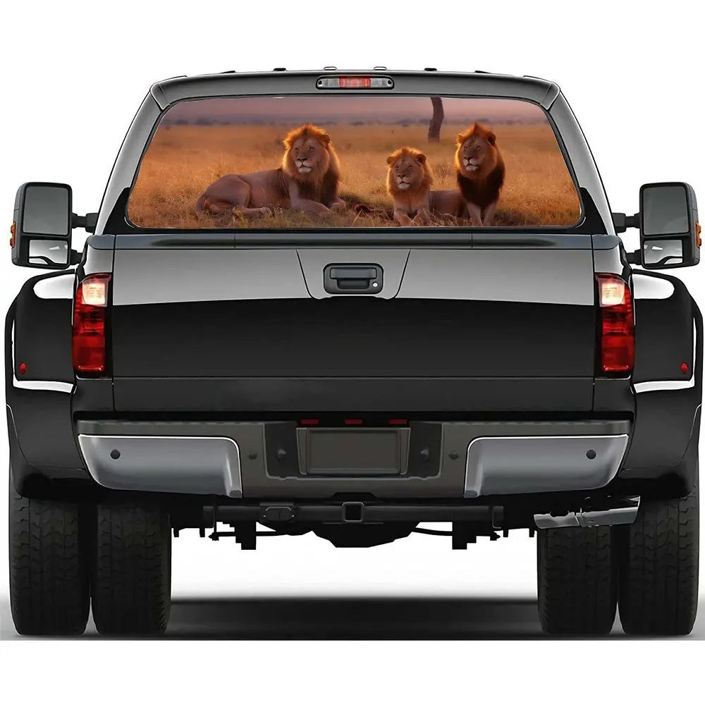 Leisurely Sitting Animal Lion Car Rear Windshield Sticker Truck Window See Through Perforated Back Window Vinyl Decal Decoration