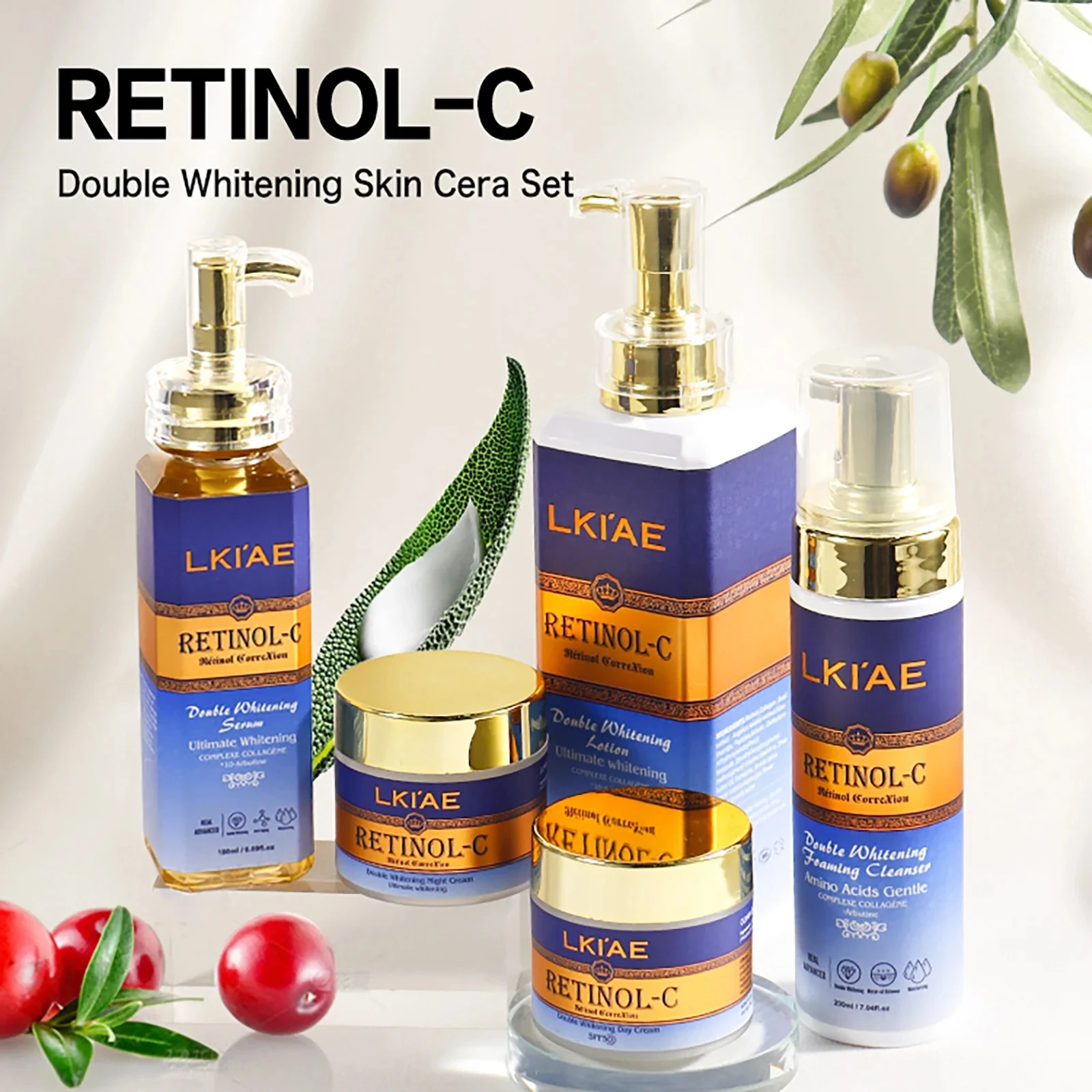 LKIAE Advanced Retinol Double Whitening Skin Care Set, Deeply Moisturizing, Clean Skin, Reduce Wrinkles, Stains, Dark Spots