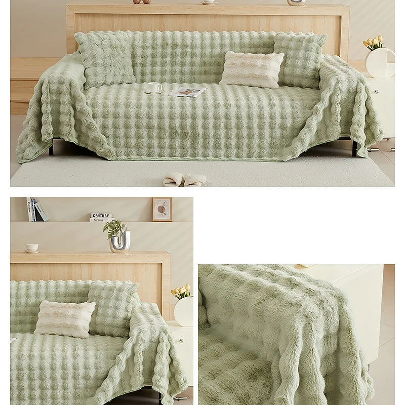 1pc Rabbit plush sofa towel bubble plush thickened non-slip plush seat cushion sofa cover winter sofa cover cushion