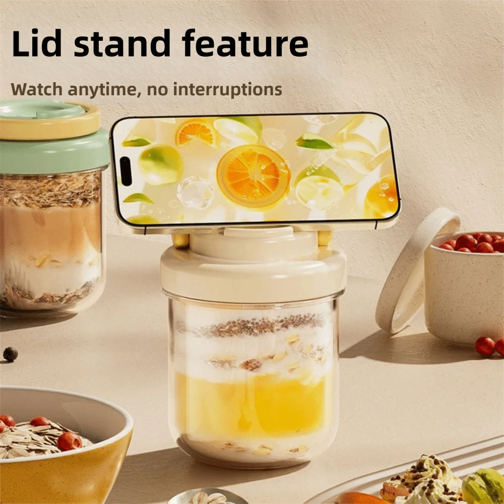 

430 мл ночной контейнер для овров, портативный герметичный контейнер для овсяных пластівцев, орехов, йогурта с крышкой и ложкой, ящик для хранения продуктов для фруктового салата