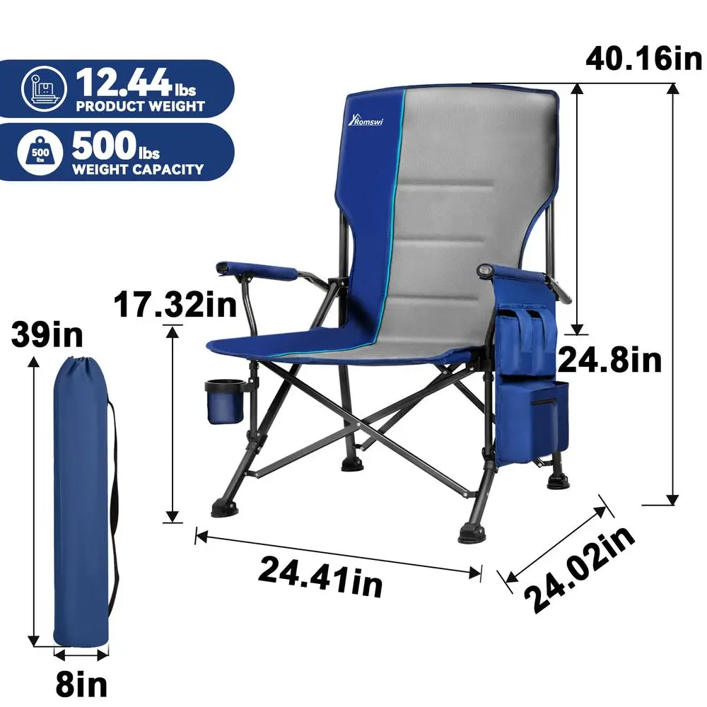 

Oversized Camping Chairs 2 Pack, 500 LBS Heavy Duty Folding Lawn Chairs with Hard Armrests, Wide Seat Outdoor Chairs with Cup H