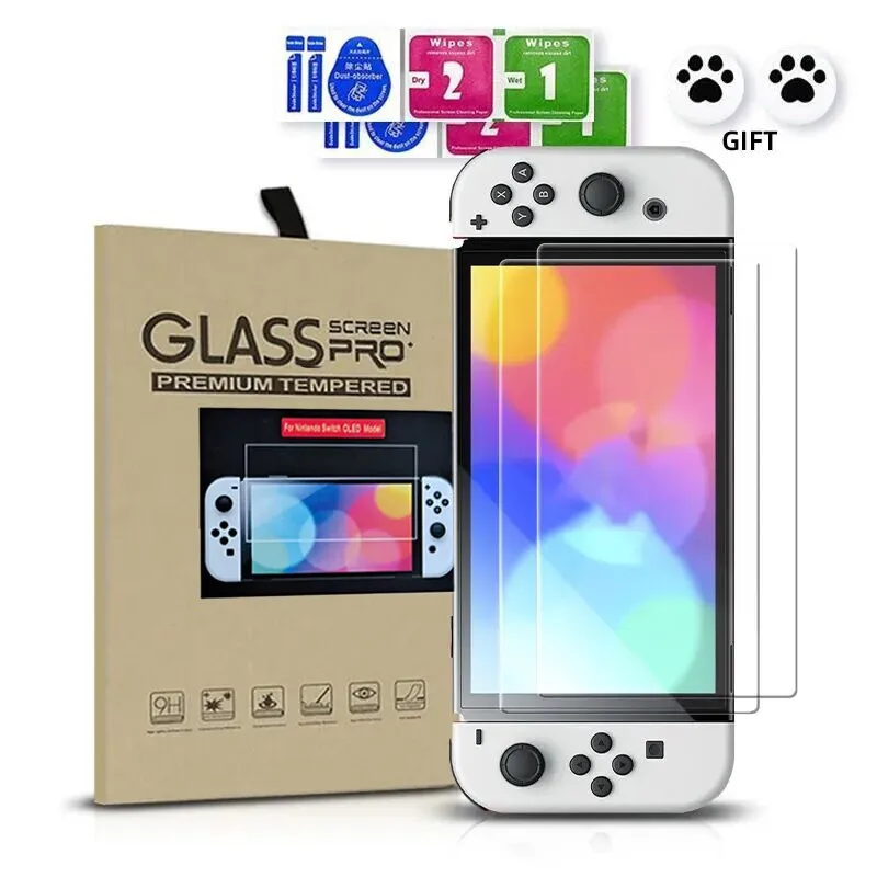 DATA FROG 2PCS Tempered Glass Screen Protector Compatible Nintendo Switch OLED 9H HD Clear Glass Film for Nintendos Switch OLED