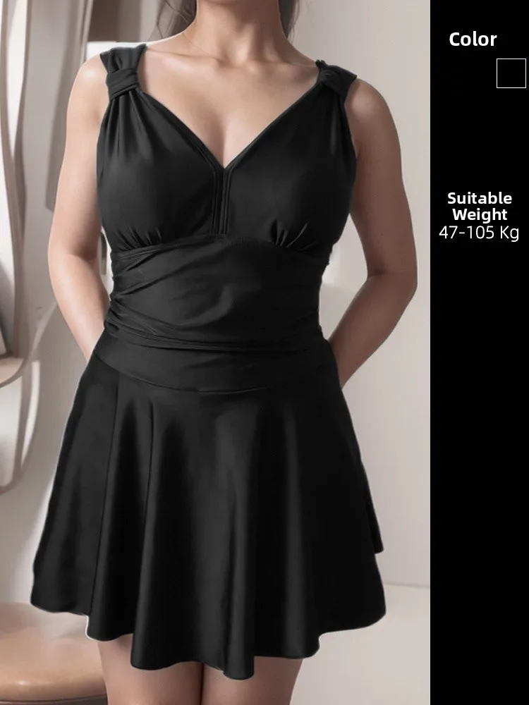 

Новый купальник больших размеров 2026 года с V-образным вырезом, термостойкий, черный, в стиле юбки, для женщин, повседневный, для плавания