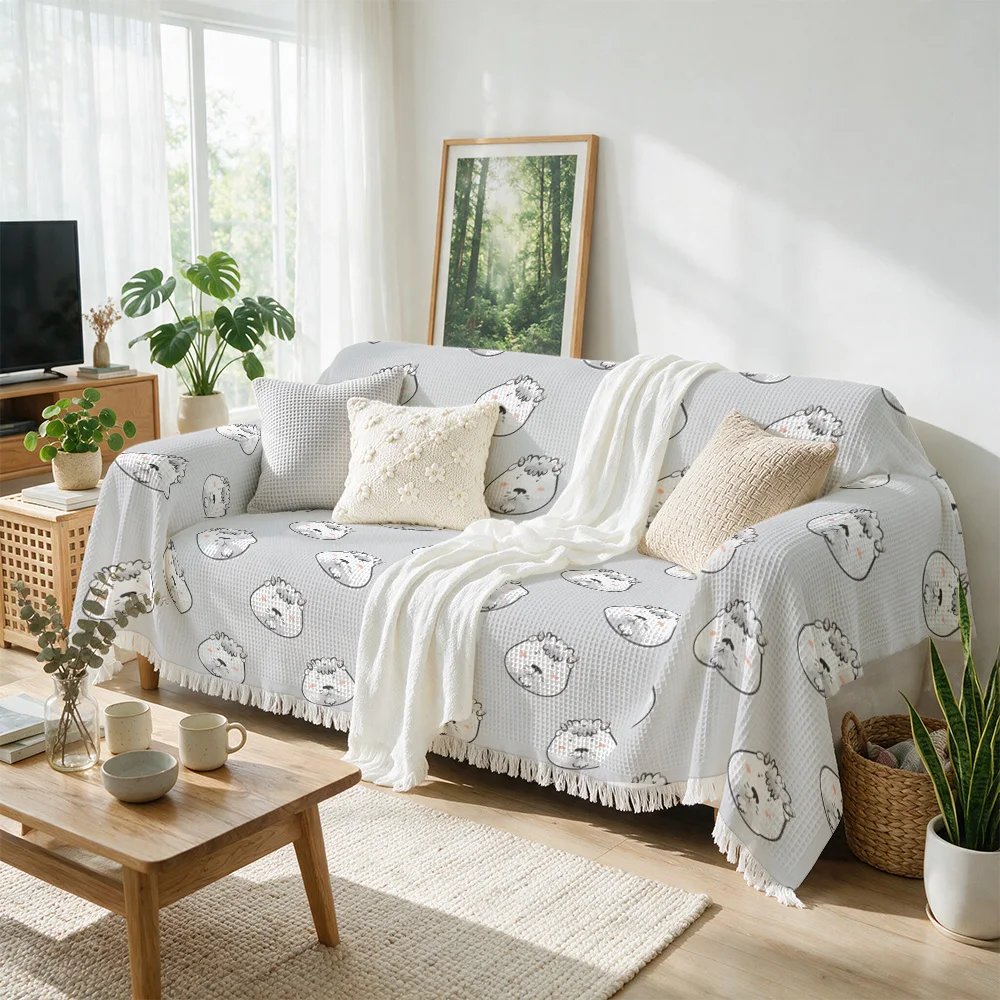 Cozy Sheep Pattern Throw Blanket for Sofa Couch Living Room Decor Knit Throw Cover for Sofa Bed Hammock Bohemian Aesthetic House