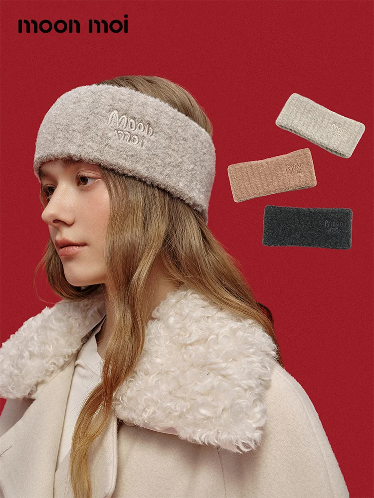 

Вязаная повязка для волос Moonmoi из смесовой шерсти с широкими полями и буквенным узором, универсальная базовая модель для молодых женщин