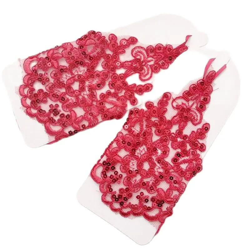 Lace and diamond-encrusted children's dress gloves and fingerless girl's dance gloves