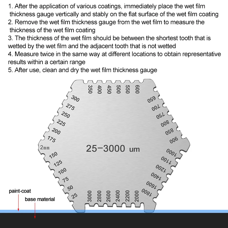 High precision hexagon stainless steel Wet film comb 25-3000um wet film thickness gauge