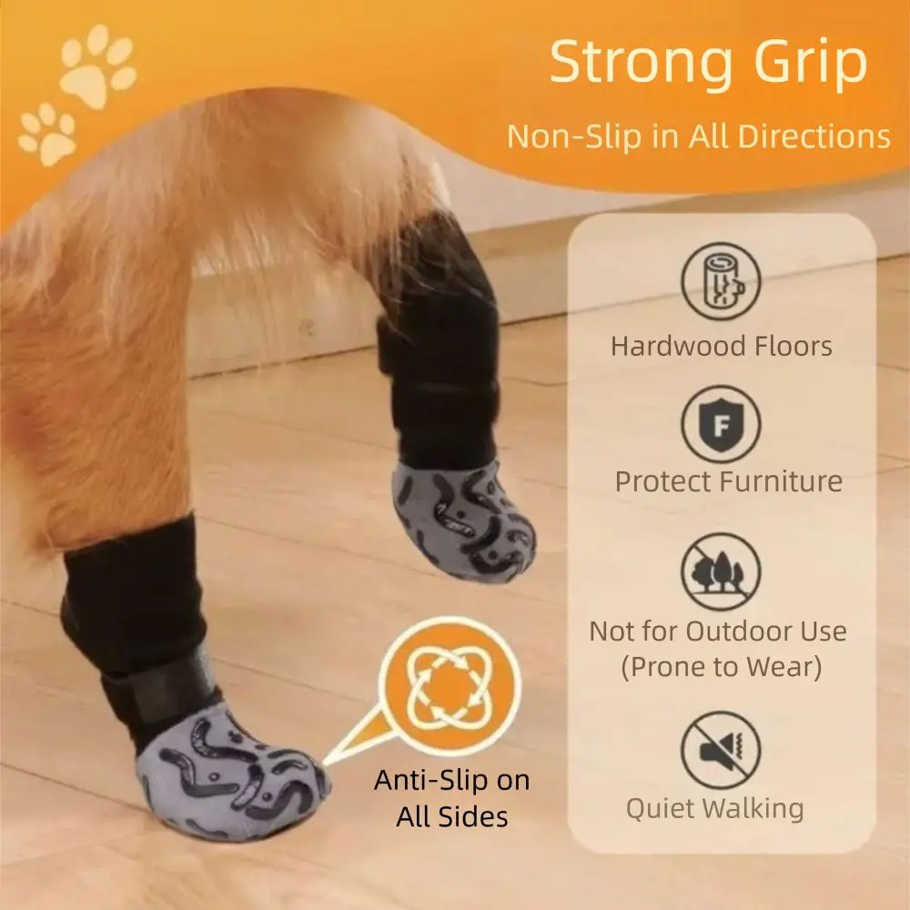 4PCS High Quality Anti-Slip Cozy Dog Socks Adjustable Band Strong Grip Knitted Socks Anti-Scratch Cotton Paw Protector Indoor