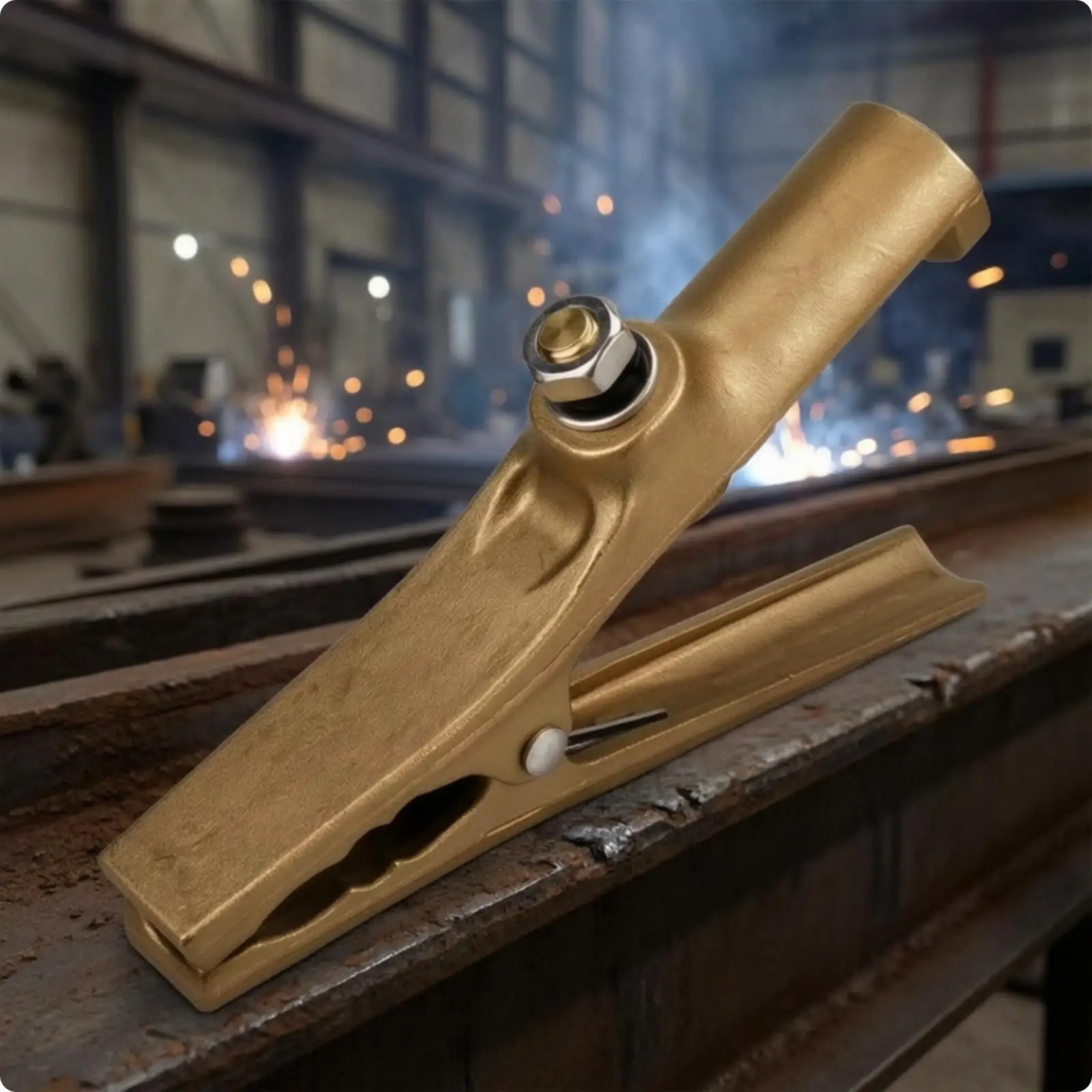Copper Welding Ground Clamp Gold Plated Serrated Jaw Screw Type H Clamp for Secure Cable Connection Workshop
