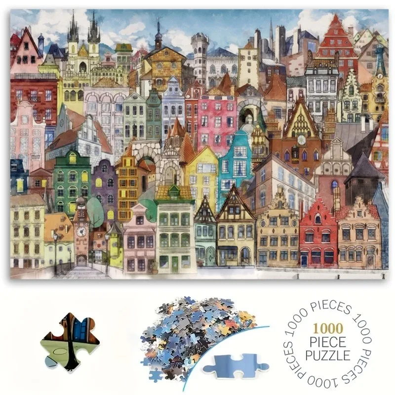 

Jigsaw Puzzle 1000 Pieces Town Buildings Puzzle Home Decor for Adults Game Family Fun Puzzles Educational Toys