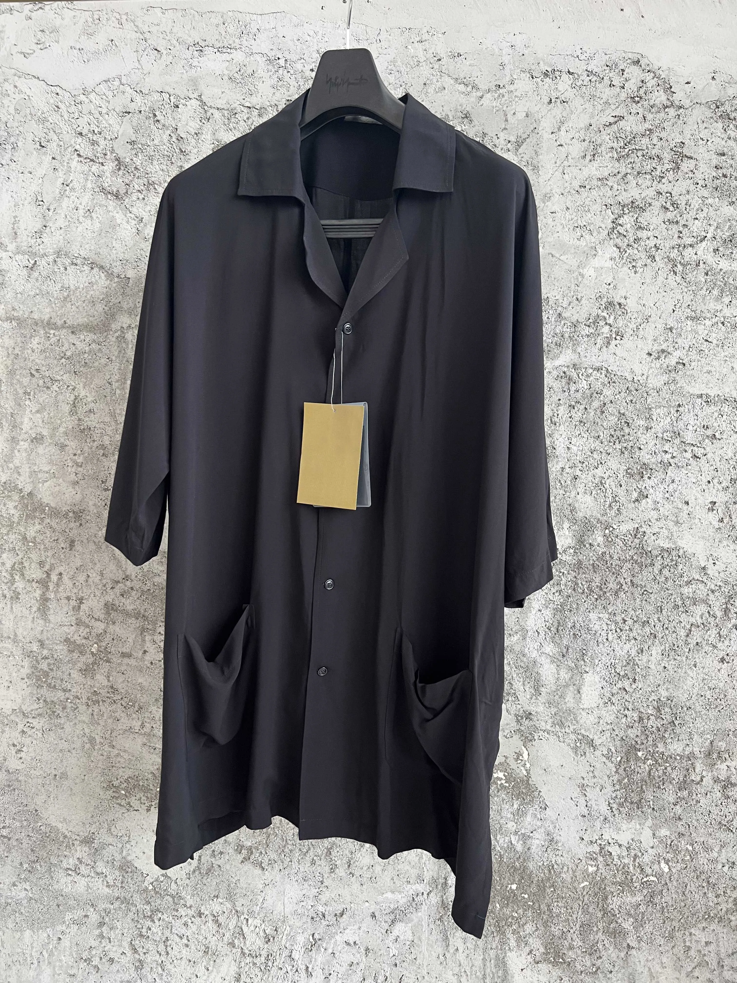 Men's dark Cuban collar large five-quarter sleeve thin short-sleeved shirt