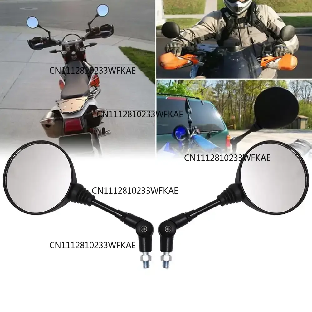 Motorcycle Black Universal 10mm Side Mirror Rearview Mirror Anti-fall Folding Round Mirror