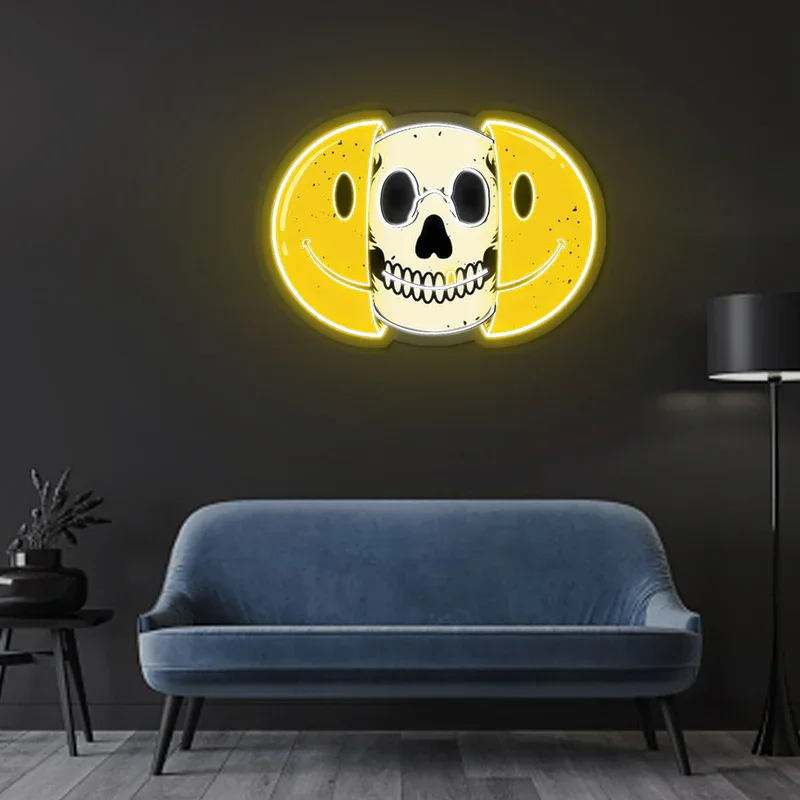 Half Skull Emoticons Neon Sign ,Skull Neon Sign,Skull Decor Game Room Decor Gift for Him