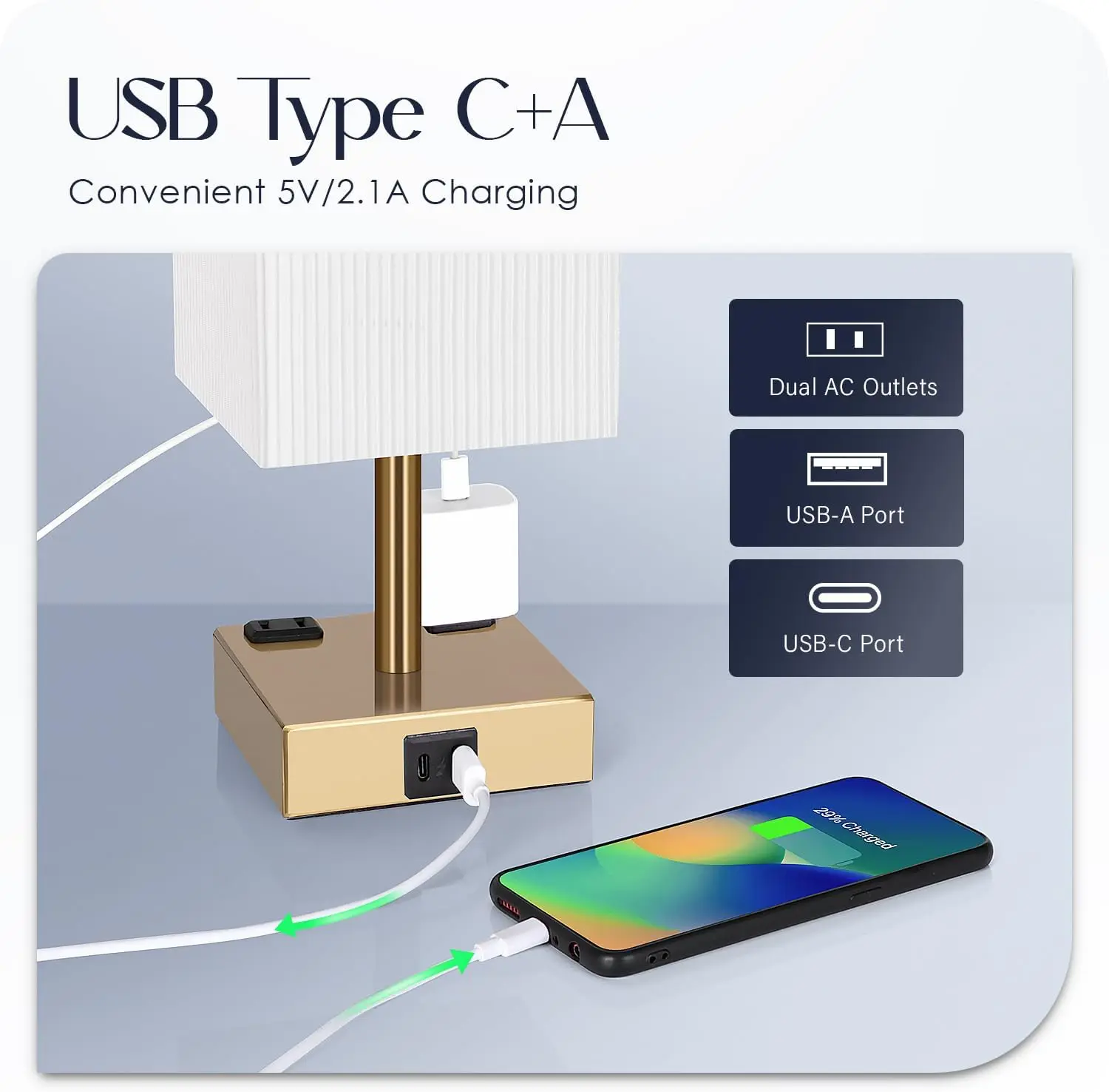 

Soilsiu Set Of 2 Bedside Table Lamp 3 Way Dimmable Nightstand Lamp With Usb C & Usb A Charging Port, 2 Ac Outlets, 3000K Led