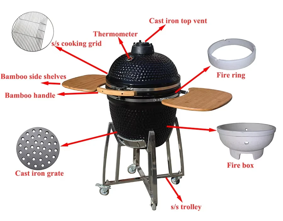 المعدات التجارية شواية خارجية صغيرة آلة شواء محمولة 14 بوصة شكل بيضة سيراميك التخييم موقد الشواء شواية صغيرة