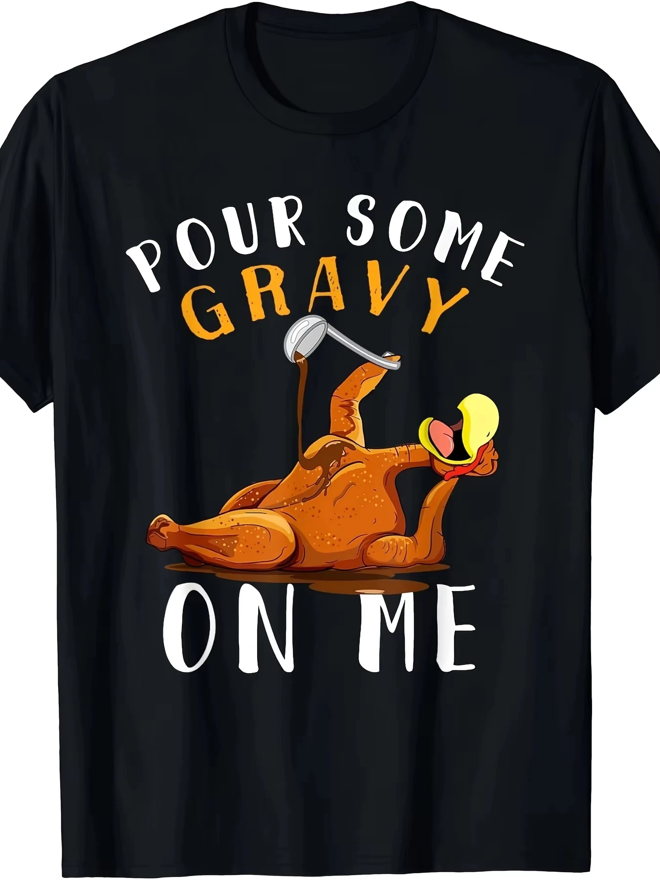 تي شيرت رجالي "Pour Some Gravy on Me" لعيد الشكر - تي شيرت كاجوال برسومات تركية مضحكة من القطن بأكمام قصيرة كبير الحجم #1