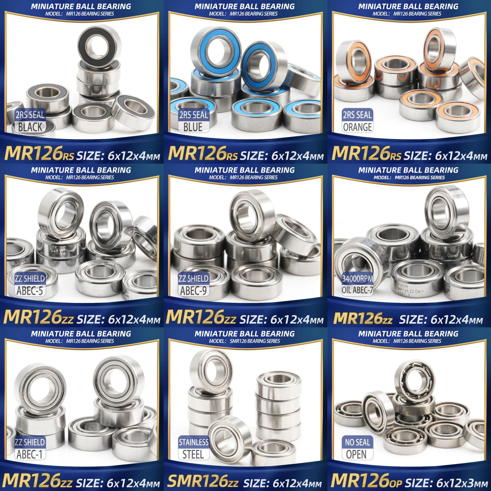 FUSHI MR126 ZZ Lager 6x12x4 mm 10 Stück MR126ZZ MR126Open MR126RS Handstücklager für Grafikkarte High Speed für Motor