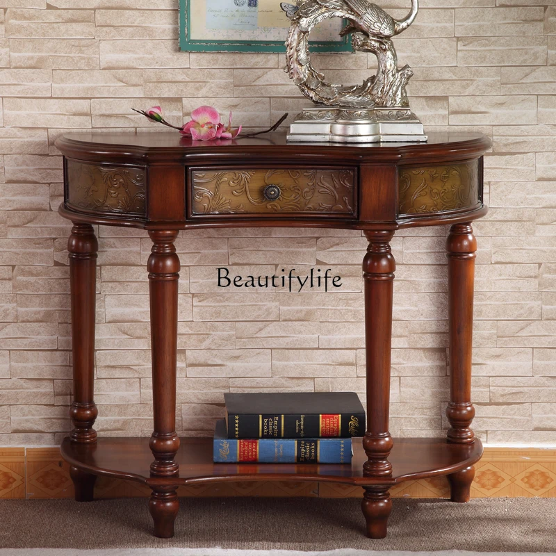 European-Style Furniture Semicircle Entrance Cabinet Wall Aisle Console Walnut Curio Cabinet