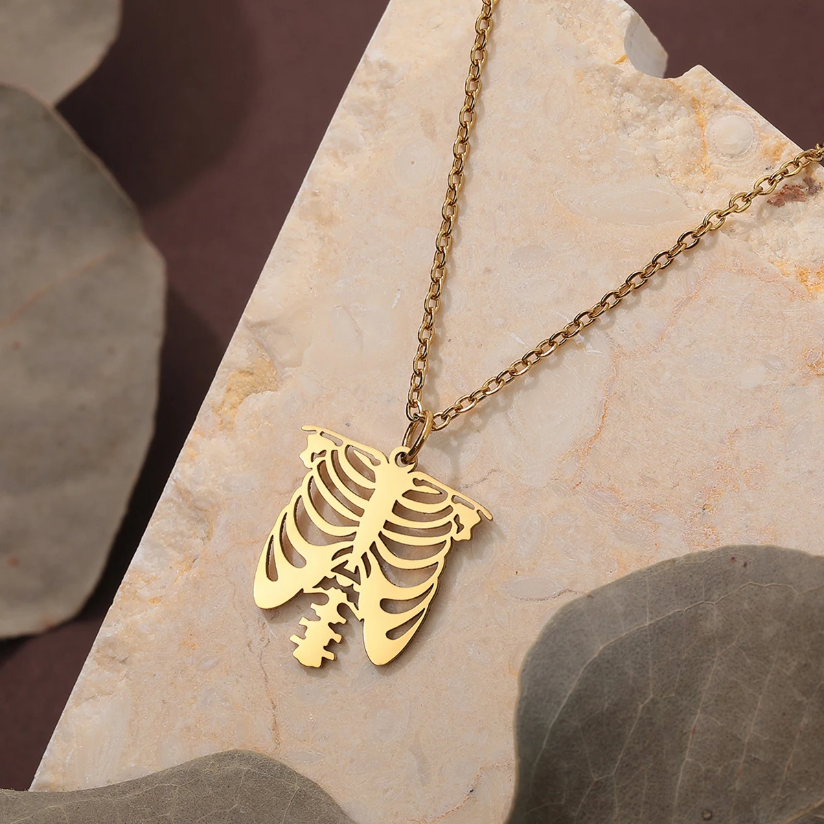 العصرية الشرير الهيكل العظمي Ribcage قلادة للنساء الرجال الفولاذ المقاوم للصدأ سلسلة الترقوة المختنق الفن خط الذكور المجوهرات هدايا الهالوين #3