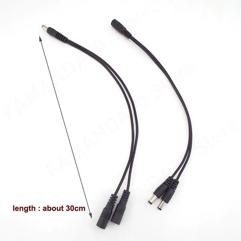 DC 1 Male to 2 Female 2 Male 2 Way Power Adapter Cable 5.5x2.1mm Splitter Connector Plug Extension for CCTV LED Strip Light M20