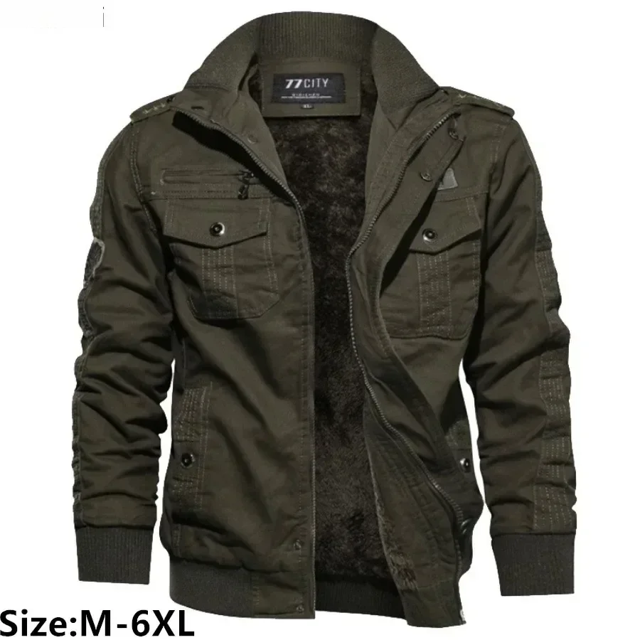 

Autumn Winter Men's Plus Fleece Jacket Fashion Casual Thicker Warm Coats Man Multi-pockets Cargo Jacket Outdoor Windbreak Coats