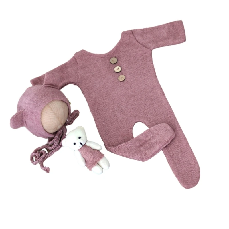 Neugeborenen-Baby-Fotografie-Outfit-Set, gestrickte Baby-Overalls mit Mütze und